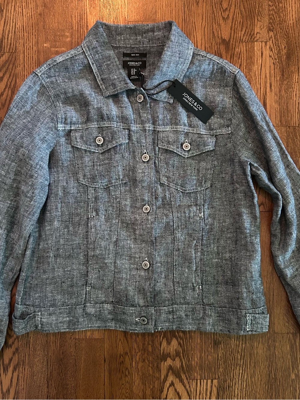 Jones & Co Heathered Navy Linen Blend Button-Up Jacket Medium NWT